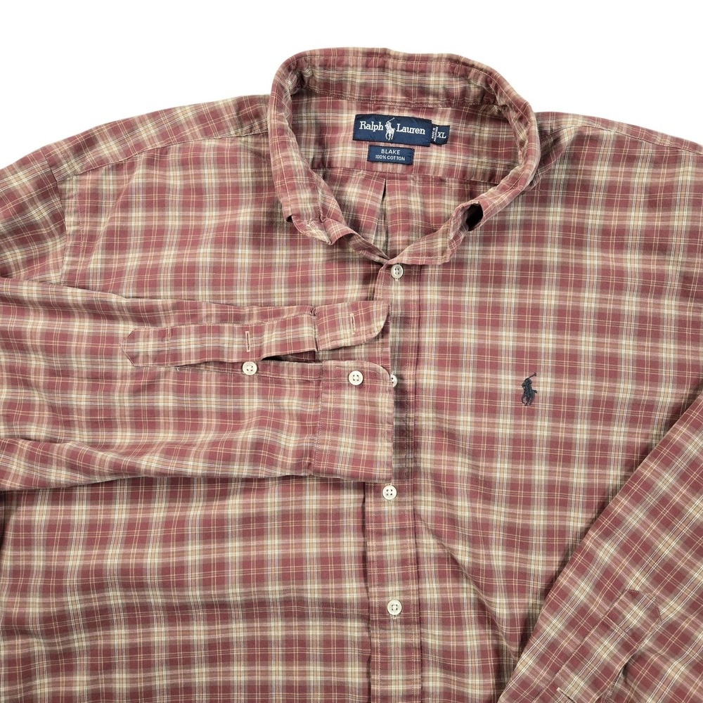 Ralph Lauren Blake Shirt Mens XL Long Sleeve Red Plaid Button Down Logo